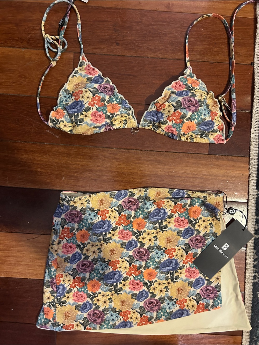 Blackbough Multi Floral Triangle Bikini Top and Skirt Set